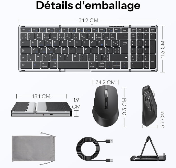 OMOTON Faltbare Tastatur und Maus Kabellose mit Ziffernblock, Bluetooth Tastatur mit Maus Wiederaufl