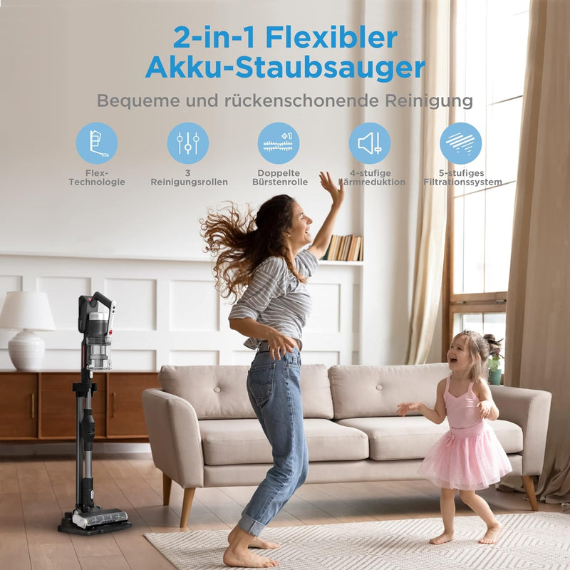 Midea P7 Flex kabelloser Stielstaubsauger, 2-in-1 Flexibler Akku-Staubsauger, 70Min Laufzeit, 5-stuf