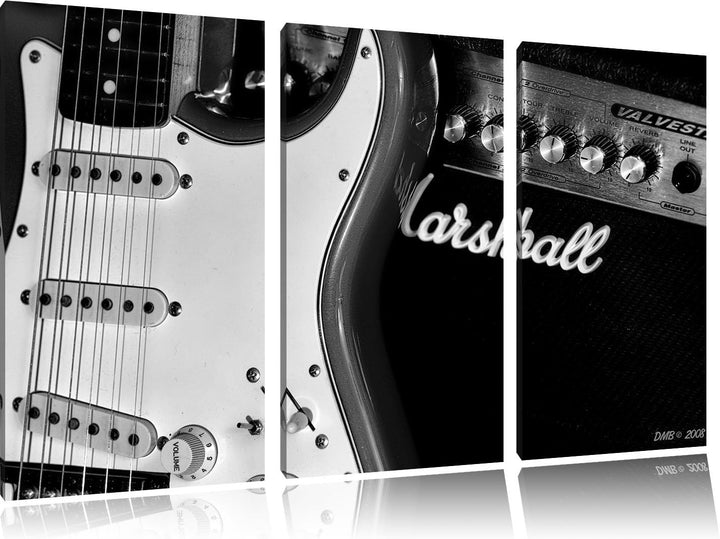 Pixxprint E-Gitarre Verstärker als Leinwandbild/Grösse: 3 Teilig (120x80 cm) cm/Wandbild/Kunstdruck/