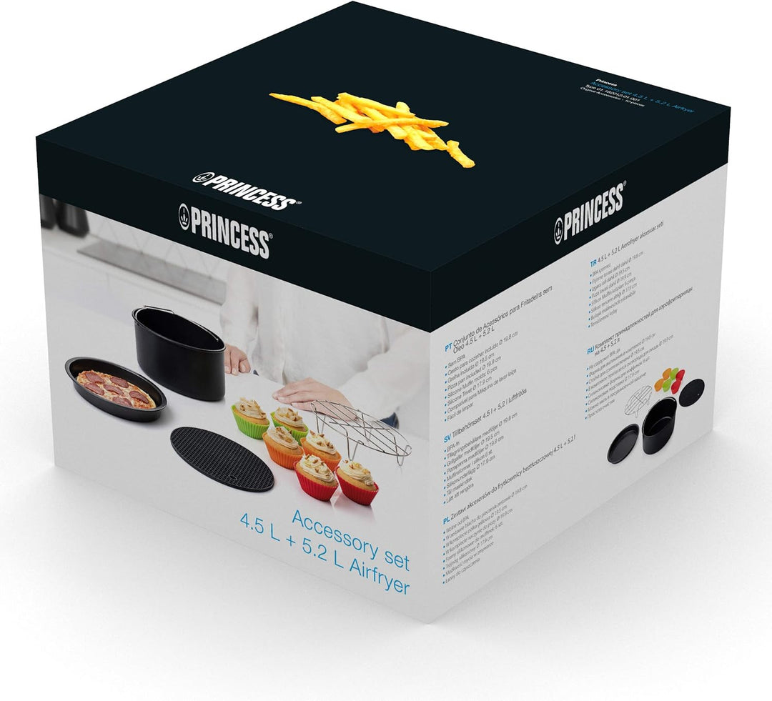 Princess Airfryer Zubehör Set 10-teilig für Heissluftfritteuse 4,5 L & 5,2 L, Backset mit Pizzablech