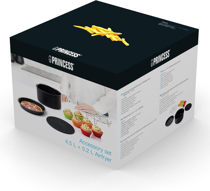 Princess Airfryer Zubehör Set 10-teilig für Heissluftfritteuse 4,5 L & 5,2 L, Backset mit Pizzablech