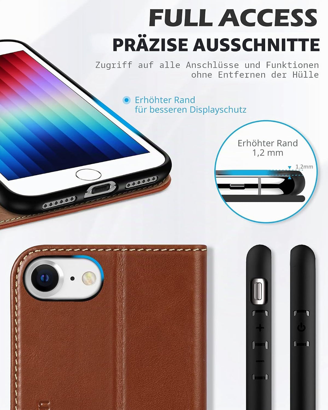 SHIELDON Hülle für iPhone SE 2022/iPhone 8 5G Handyhülle [Rindsleder] [Kartenfach] [Stand], Schutzhü