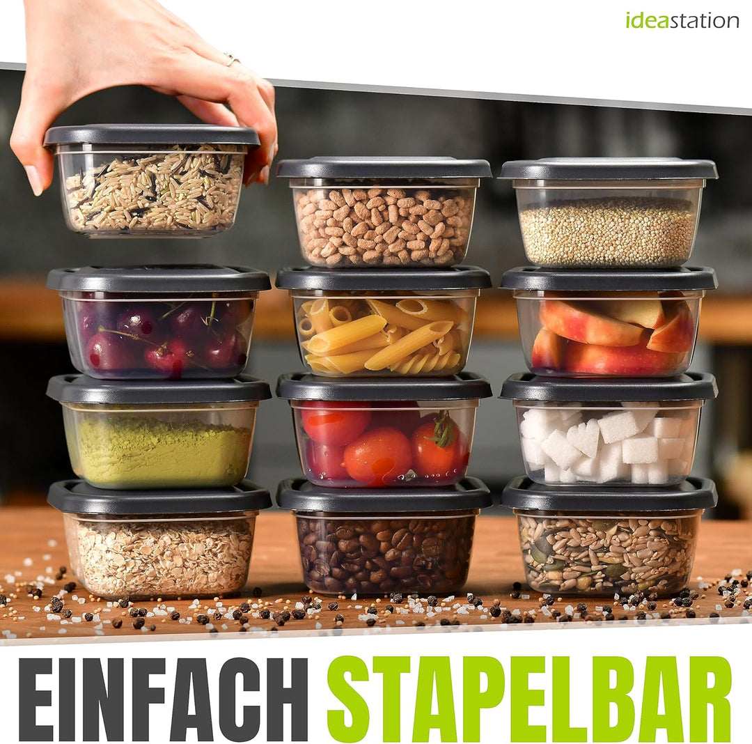 Gefrierdosen 300ml mit Deckel 12 Stück - anthrazit - stapelbare Dosen mit Deckel - kleine Frischhalt