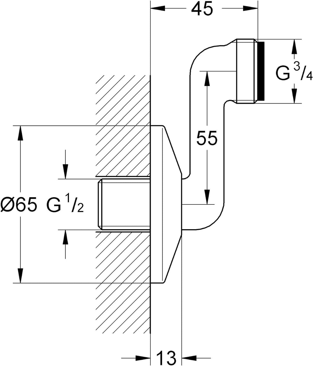 Grohe S-Anschluss Exzenter 55 12465000 55 mm, 55 mm