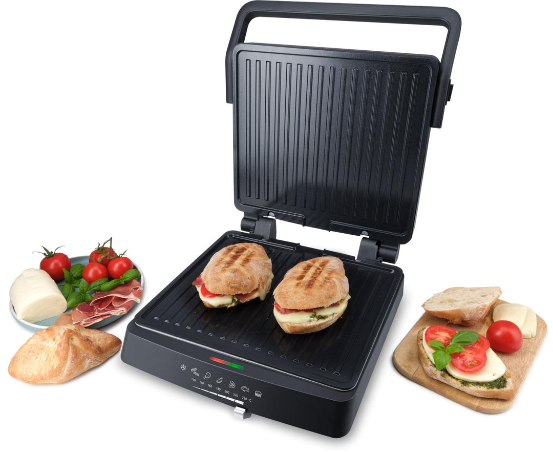 Steba FG 75 Panini-, Kontakt- und Tischgrill | PFAS-freie Grillplatten 27 x 24 cm, Betriebs- & Tempe