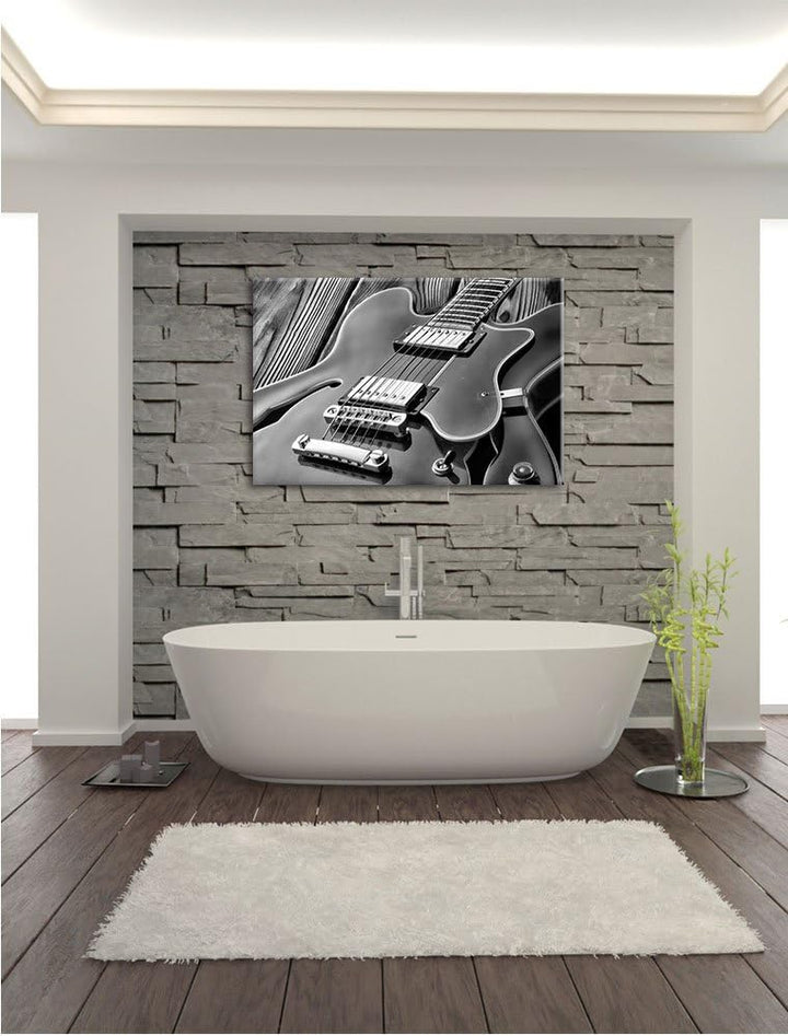 Monocrome, E-Gitarre, Format: 100x70 auf Leinwand, XXL riesige Bilder fertig gerahmt mit Keilrahmen,