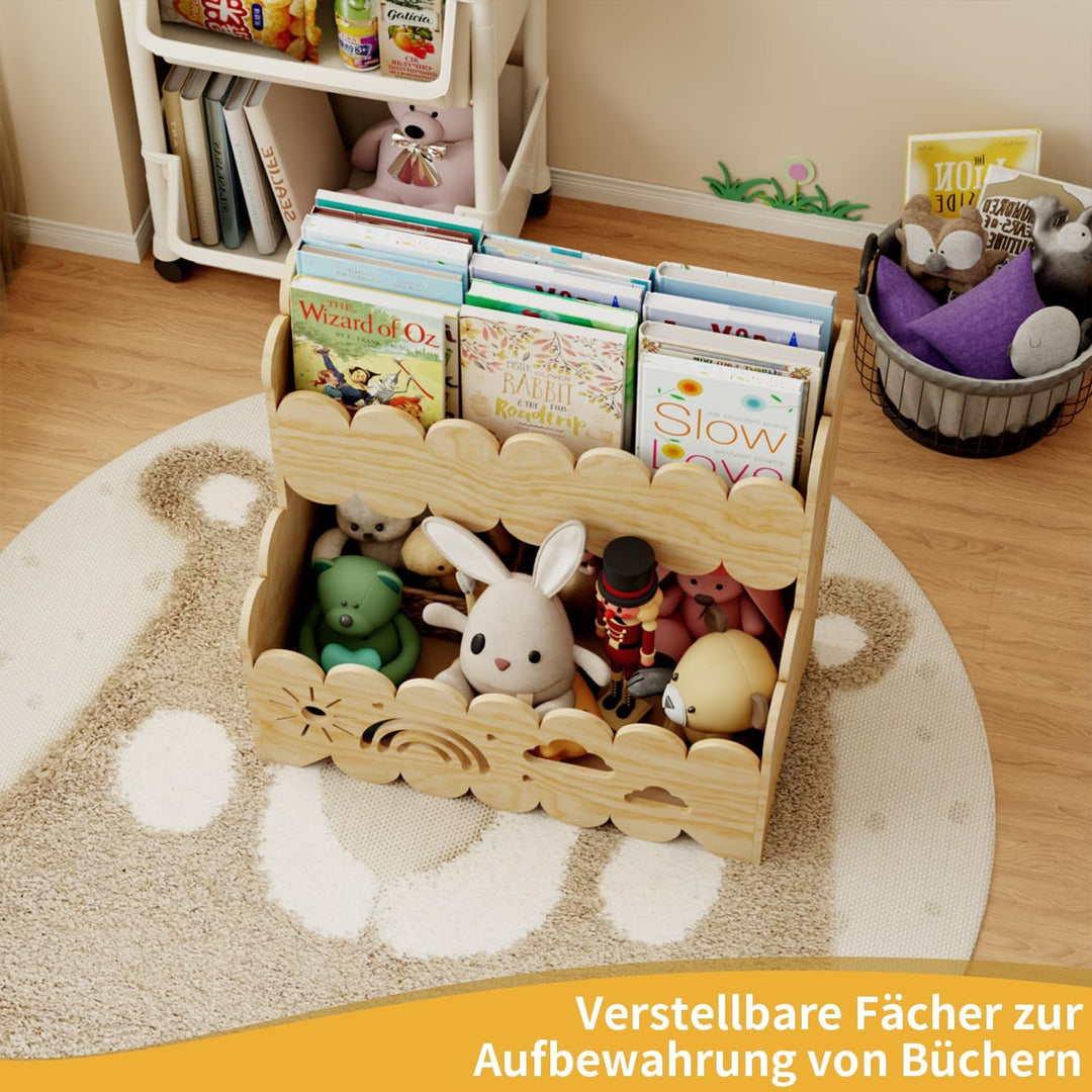 2-stöckiges Kinderbücherregal aus Holz, Montessori-Bücherregal | Geeignet für Kinderzimmer, Kinderga