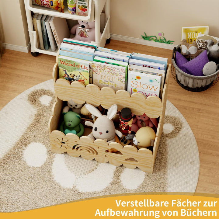 2-stöckiges Kinderbücherregal aus Holz, Montessori-Bücherregal | Geeignet für Kinderzimmer, Kinderga