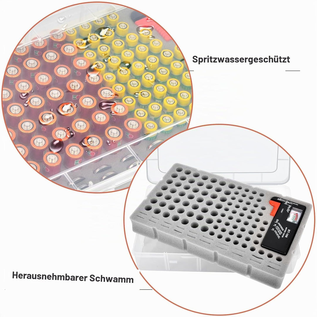 Casmilee Batterie Aufbewahrungsbox, Batteriebox Hält 49 AA &amp; 51 AAA Batterien Mit Batterietester, Ba