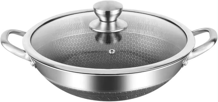 Wok Topf Edelstahl Wabenstruktur Ø36cm Induktion Anti Haft Kratzfest in Silber