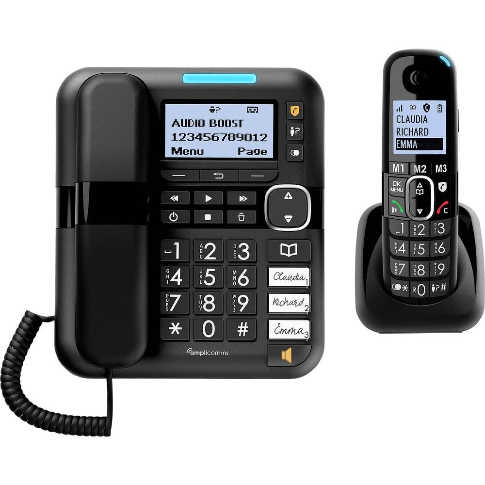 Amplicomms BigTel 1580 Combo DECT Grosstasten Telefon, Anrufbeantworter, zusätzliches Mobilteil, Aud