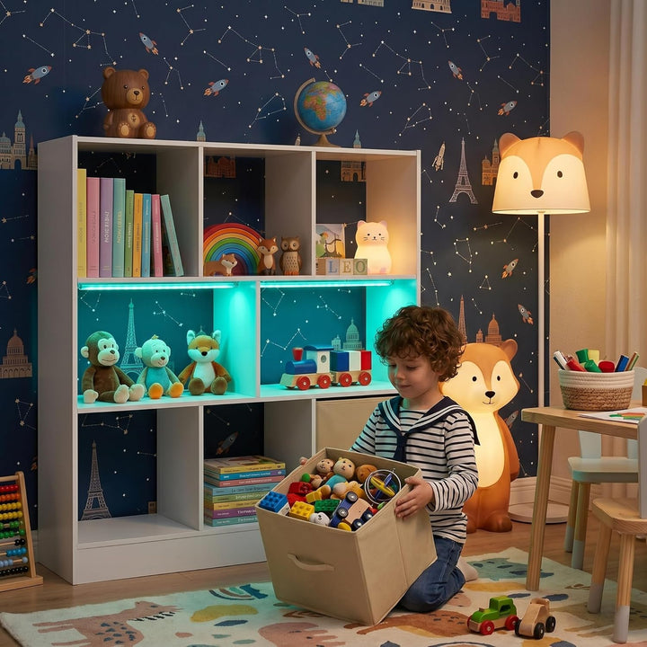 Kinderregal Spielzeugregal mit Boxen,8 Fächern,LED,Kinderzimmer Regal Kinder Bücherregal mit Kinderk