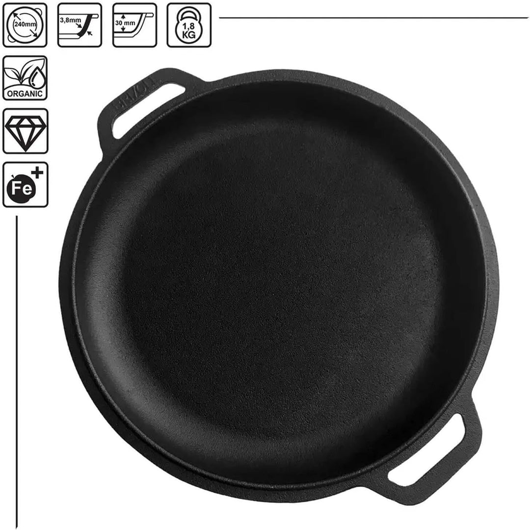 4BIG.fun Schmorpfanne 24 cm Gusseisen Gusseisenpfanne mit Deckel-Bratpfanne Servierpfanne Kasserolle