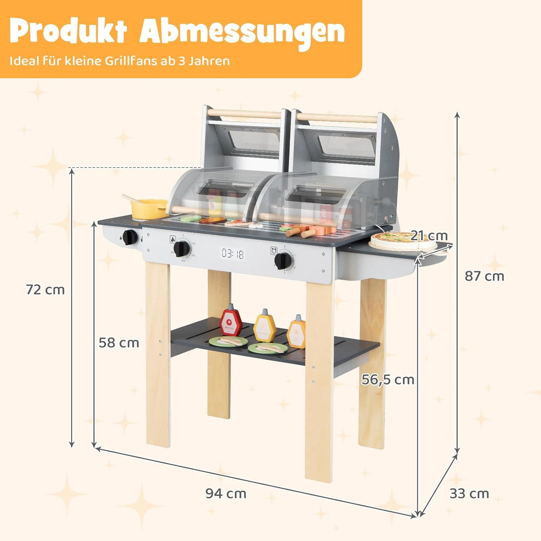 COSTWAY Barbecue Kindergrill, Grillspielzeug mit Grillbesteck & Spiel-Lebensmitteln, Matschküchemit