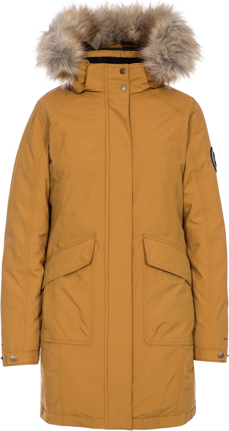 Trespass Damen Bettany Warme Lange Daunenjacke Mit Abnehmbarer Kapuze, Sandstone