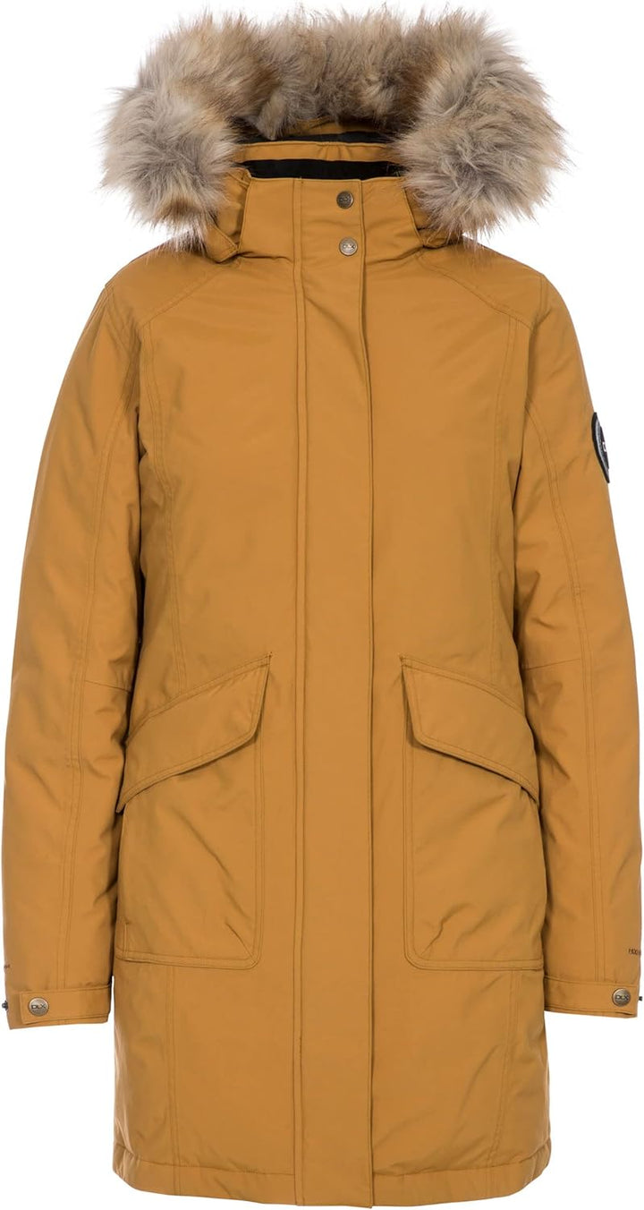 Trespass Damen Bettany Warme Lange Daunenjacke Mit Abnehmbarer Kapuze, Sandstone