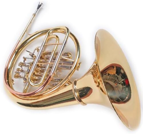 French Horn, B Waldhorn, Goldmessing Mundrohr, 4 Zylinderventile, Abnehmbarer Schallbecher, Koffer