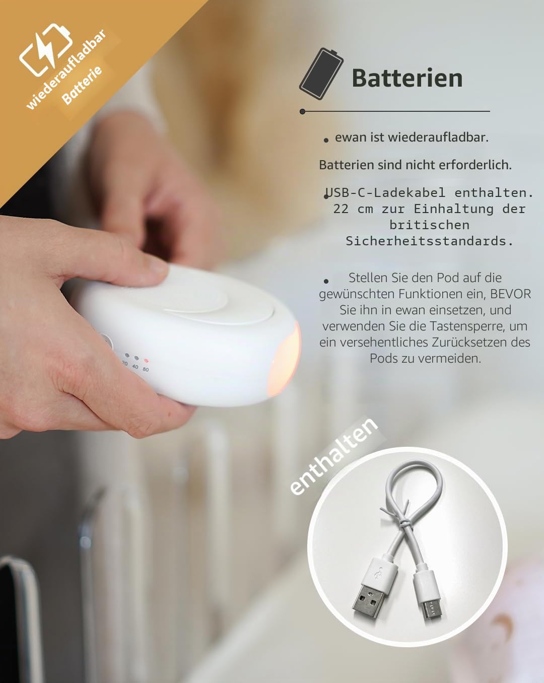 Sweet Dreamers Ewan Deluxe - Wein-Sensor für ruhigen Schlaf, Waschbar, grau