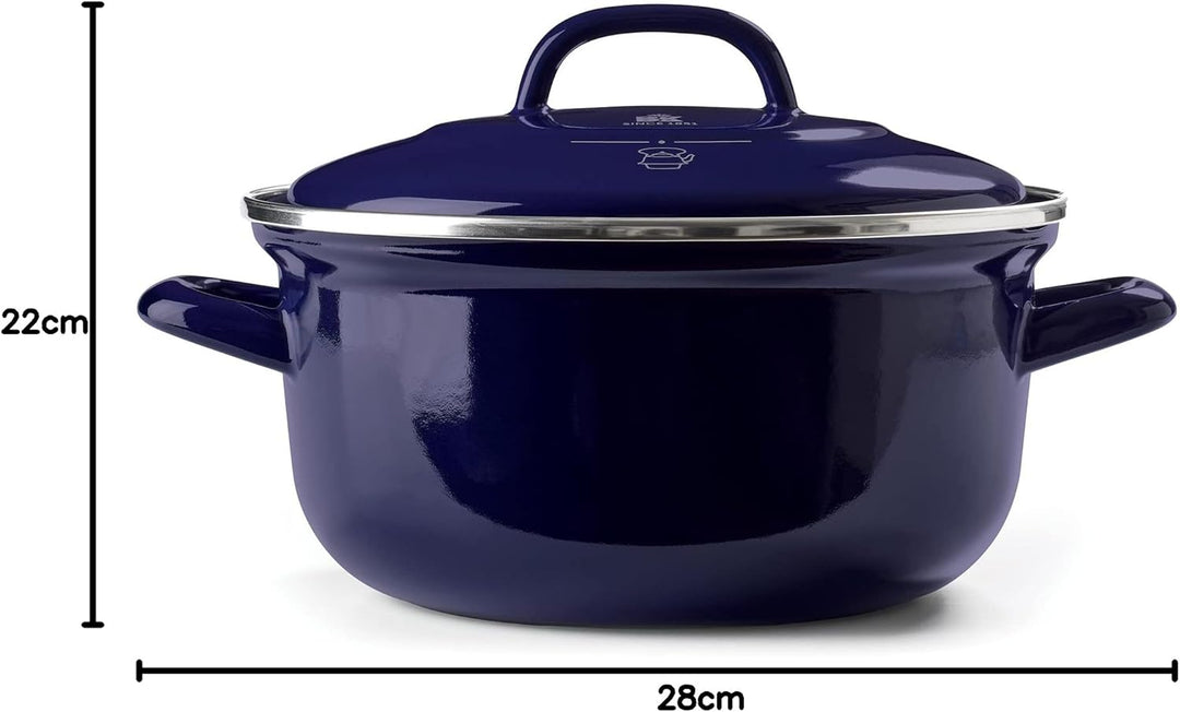 BK Indigo Holländisches Erbe Runde Deutsche Emaillierte Kasserolle mit Deckel mit PFAS-Freier Kerami