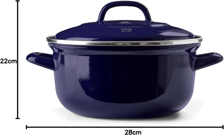 BK Indigo Holländisches Erbe Runde Deutsche Emaillierte Kasserolle mit Deckel mit PFAS-Freier Kerami