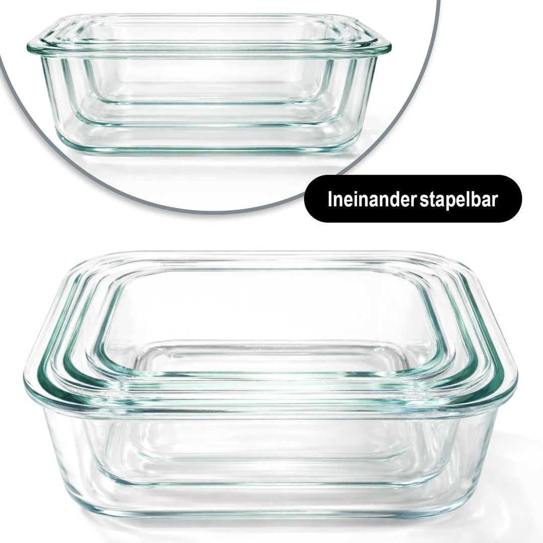 com-four® 6x Auflaufformen aus Borosilikatglas mit Deckel - hitzebeständige Glasformen für Ofen, Mik