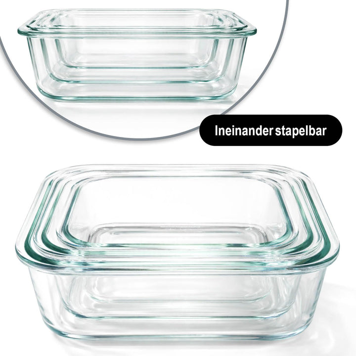 com-four® 6x Auflaufformen aus Borosilikatglas mit Deckel - hitzebeständige Glasformen für Ofen, Mik