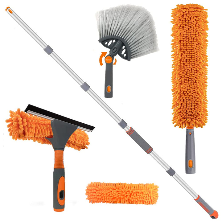 AIRLIWELL Fensterwischer-Reiniger und Staubwedel, Fensterteleskopstiel, Mikrofaser, Gummi, Orange