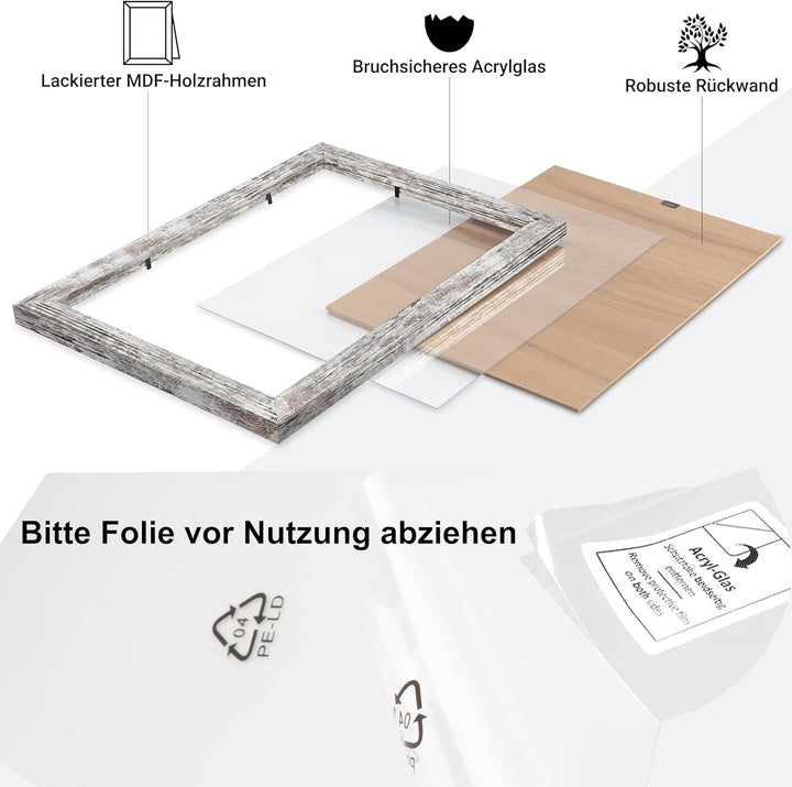CABBEL 3er Set Bilderrahmen 30x40 cm MDF Holz-Rahmen mit bruchsicherem Acrylglas, ideal für Poster,