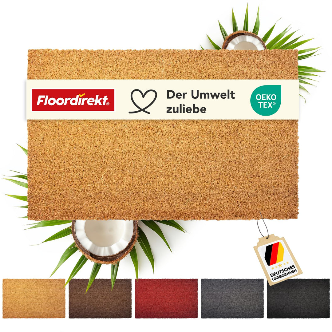 Floordirekt Fussmatte für Innen und Aussen, 50x80 cm Natur, Türmatte aus Kokos, Schmutzfangmatte für