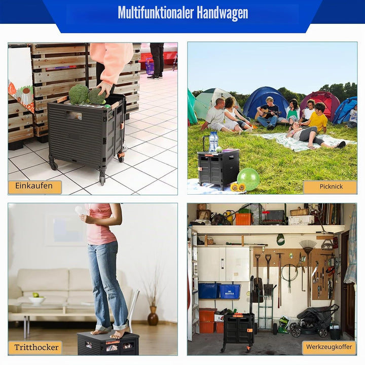 Wagen Faltbar mit Rädern, 1,93Cu ft/100Lbs Edelstahl mit Hoher Kapazität Robuster und Langlebiger Ei