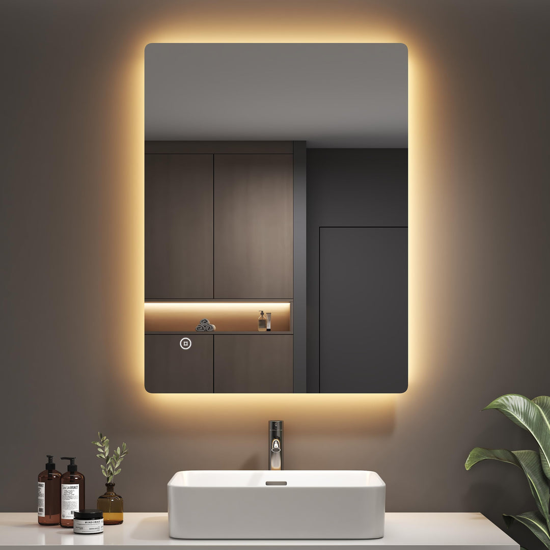 EMKE Badspiegel mit Beleuchtung 60x80 cm, Badezimmerspiegel mit 3 dimmbaren Lichtfarben, Beschlagfre