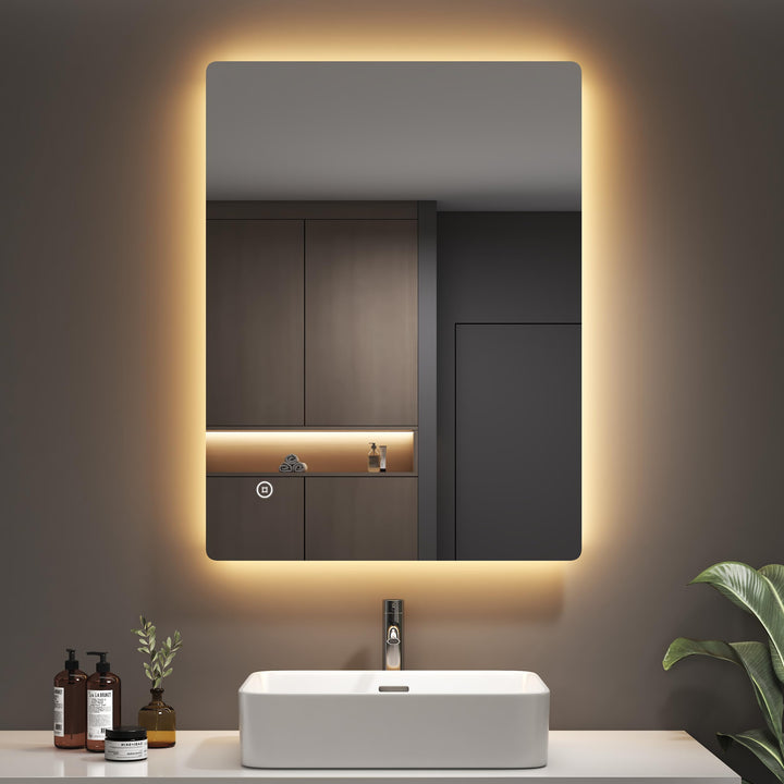 EMKE Badspiegel mit Beleuchtung 60x80 cm, Badezimmerspiegel mit 3 dimmbaren Lichtfarben, Beschlagfre