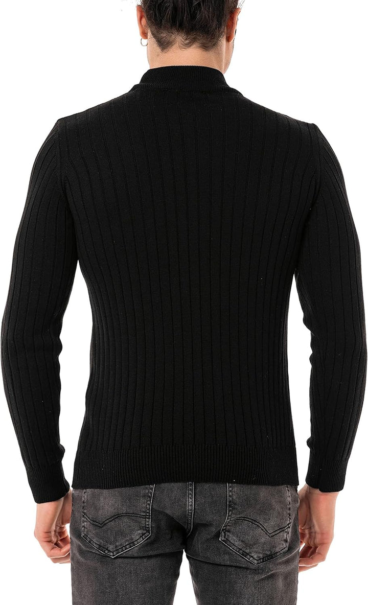 Redbridge Herren Strickpullover Stehkragen Pullover M Schwarz, M Schwarz
