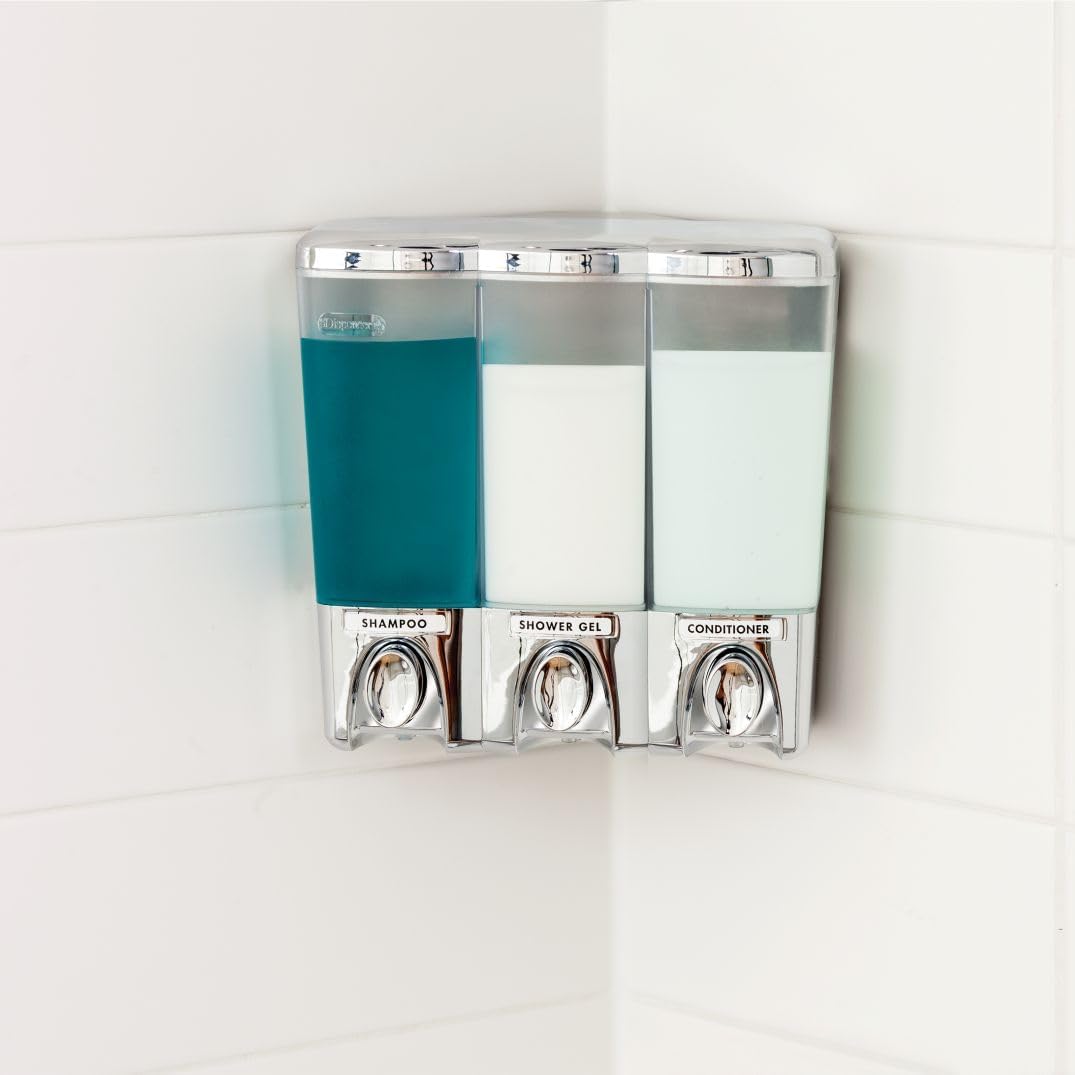 Better Living 3 Shampoo- und Seifenspender, 19 x 8,9 x 19 cm, Chrom 7.5" x 3.5" x 7.5 Chrome, 7.5" x