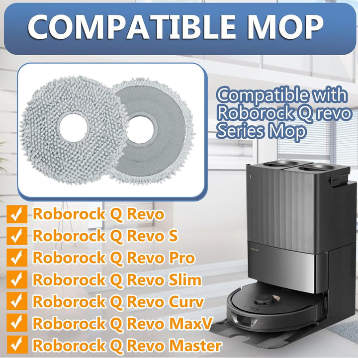 8 Stück Ersatz Wischtücher für Roborock Q Revo/Qrevo Curv/Qrevo MaxV/Qrevo Pro/Qrevo S Wischtücher,