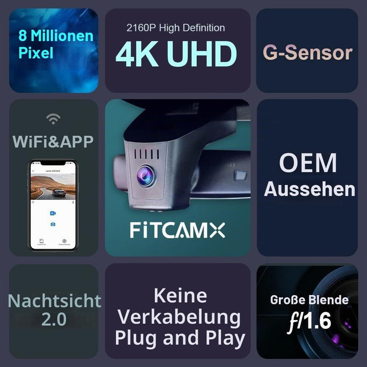 Fitcamx Dashcam 4K Kompatibel mit VW ID.4 ID.5 2021-2024 Pro 1st Edition Pro S &amp; Audi Q4 e-tron, 216
