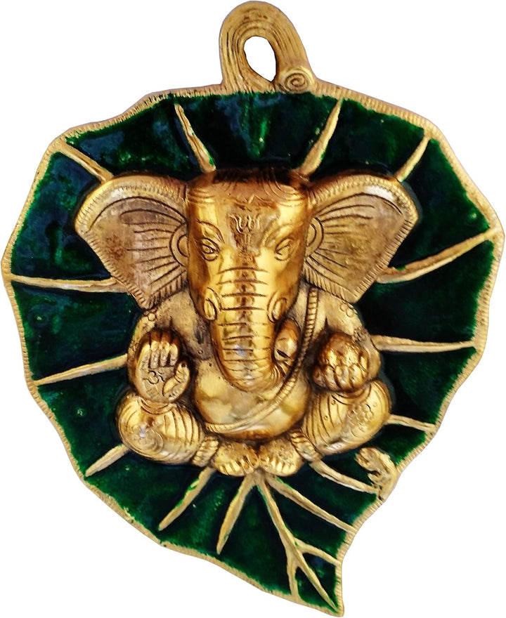 Purpledip Metallschild Ganesha: Ganapathi Idol auf Glückspiepal-Blatt (11541)