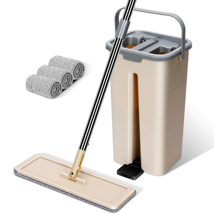 Masthome Wischmopp Set mit Eimer,2 in 1 Putzeimer mit Wischmop, Bodenwischer Set mit 3 Mikrofaser Wi