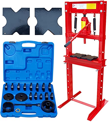 CARMAX Werkstattpresse 12T Hydraulikpresse + Druckstücksatz 56-88mm – Rahmenpresse hydraulisch Dornp