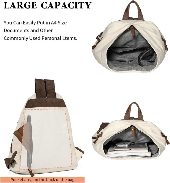 Retro Segeltuch Rucksack Canvas Vintage Rucksäcke Echtleder Daypack Reisetasche Schulterrucksack für