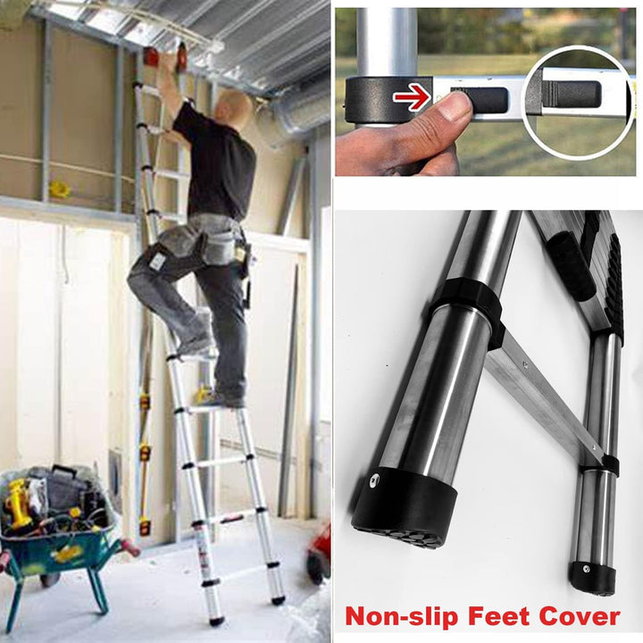 3,8M Teleskopleiter Edelstahl Leiter Klappleiter Ausziehleiter Stehleiter Rutschfester, Teleskop-Des