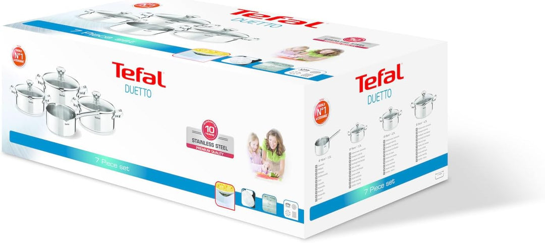 Tefal Duetto Edelstahl Kochtopfset, 7-teilig, Töpfe induktionsgeeignet, für alle Herdarten geeignet,