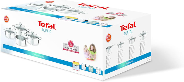 Tefal Duetto Edelstahl Kochtopfset, 7-teilig, Töpfe induktionsgeeignet, für alle Herdarten geeignet,