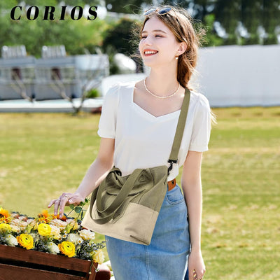 CORIOS Canvas Umhängetasche Schultertasche Damen Handtasche Multifunktionale Tragetasche Casual Tote