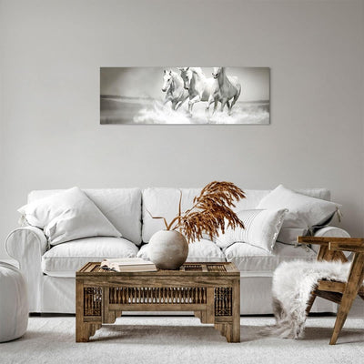 Panorama Bilder auf Leinwand Bauernhof pferde galopp freiheit Leinwandbild 90x30cm Wandbilder Dekora