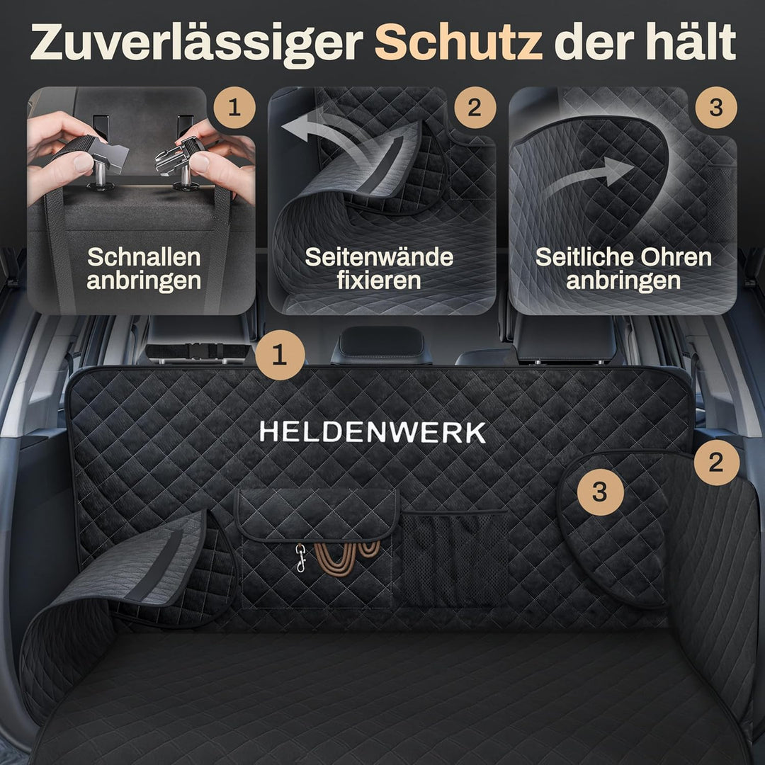 HELDENWERK Kofferraumschutz Hund gesteppt mit Seiten- und Ladekantenschutz I Hundedecke Auto Kofferr