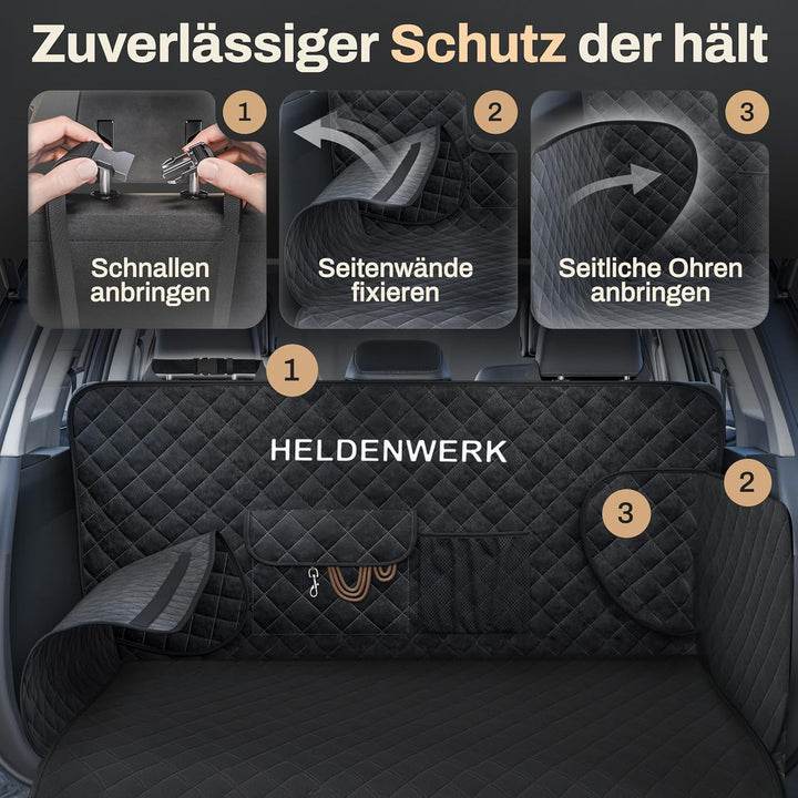 HELDENWERK Kofferraumschutz Hund gesteppt mit Seiten- und Ladekantenschutz I Hundedecke Auto Kofferr