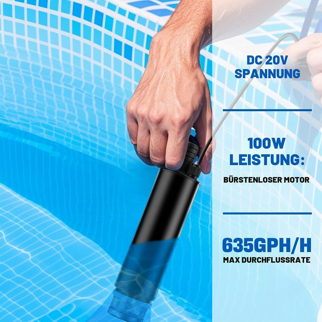 Tauchpumpe für Milwaukee 18V Akku, Mini-Wasserpumpe für M18,Absaugpumpe,Poolpumpen,Gardena,Keller,Po