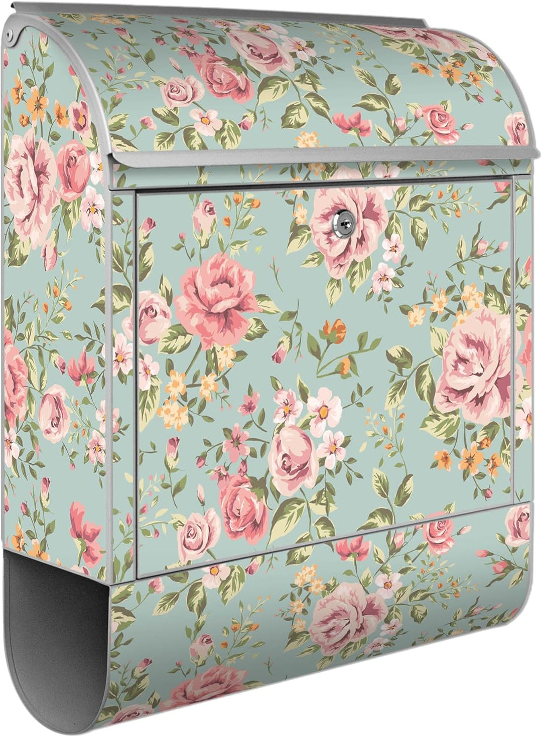 banjado® Design Briefkasten personalisiert mit Motiv Altrosa Blume 39x47x14cm & 2 Schlüssel - Briefk