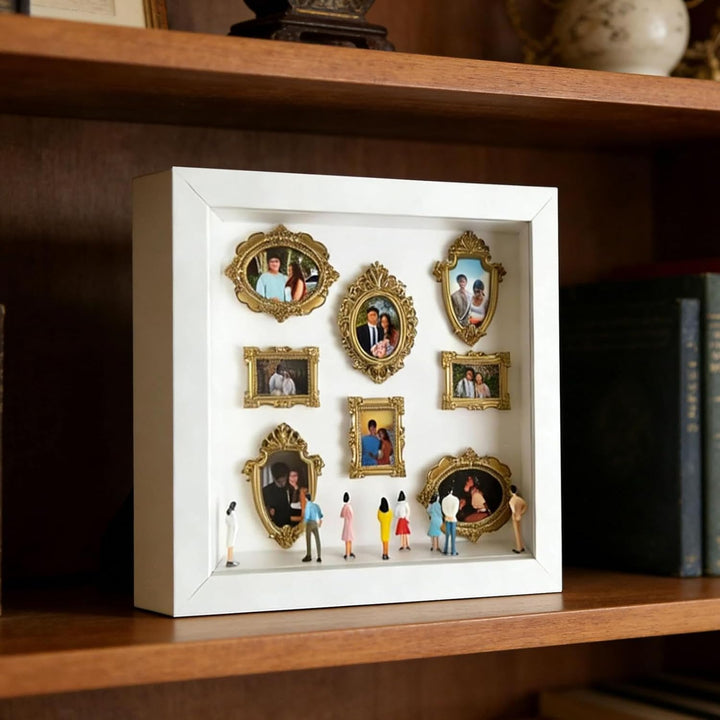 DIY Mini Museum Silhouette Box Foto Display mit Gold Mini Rahmen & Figuren für geschätzte Erinnerung